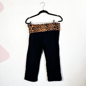 Y2K Express Capri Leggings Leopard Fold Over Waistband Sz Small 2000s Athleisure